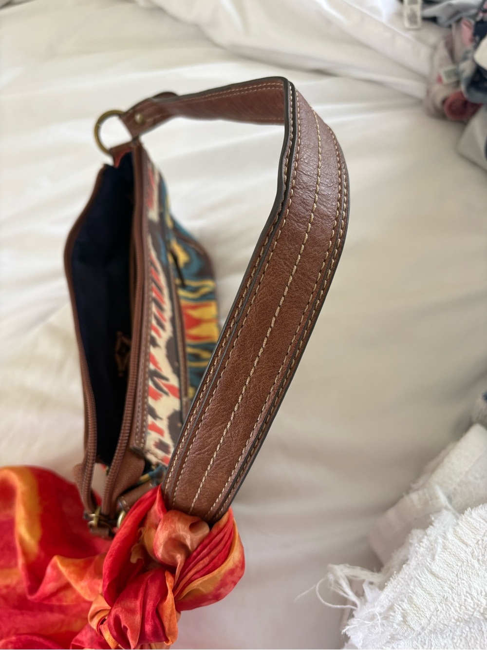 Chaps  Multicolor Boho-Ikat Shoulder purse with Brown Leather accents - Picture 10 of 10